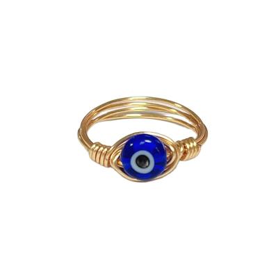 China CLASSIC Statement Fashion Handmade Wire Wrapped Glass Bead Lucky Stacking Knuckle Turkish Blue Evil Eye Band Rings for Women Girls for sale