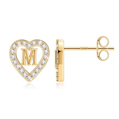 China TRENDY Wholesale Tiny Dainty Gold Cubic Zirconia Custom Letter Personalized Initial Heart Shape Stud Earrings in Bulk For Girls Kids for sale