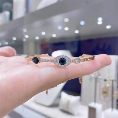 China Rose Gold Plated Girls Lucky Crystal Blue Evil Eye Women Logo Bangle Bracelets Custom Made Fashion TRENDY Statement Jewelry for sale