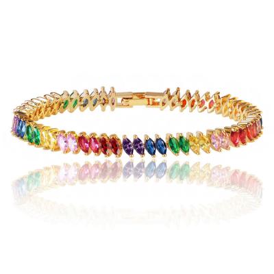 China FASHIONABLE Simple Elegant 18K Yellow Gold Plated Diamond Women Rainbow Bold Color Horse Eye CZ Zircon Bracelets Women Glacial Luxury Premium for sale