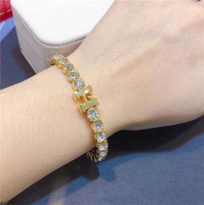 China FASHIONABLE Statement Crystal Diamond Icy Cubic Zircon Opening Adjustable Letter H Charm Bracelet & Bangles for sale