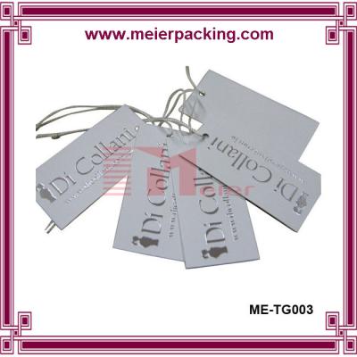 China Matt white card hang tag with debossed logo/Garment paper hangtags/Eyelet clothing paper tag ME-TG003 for sale