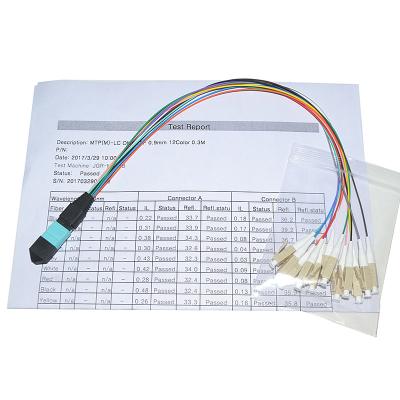 China Customized 12 Core 0.9mm MPO Fiber Patch Cord Singlemode 1M Fanout for sale