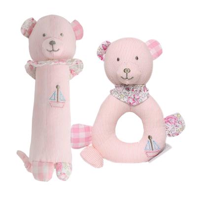 China Plush Ready To Ship BB Teddy Bear Baby Plush Hand Rattle Squeaker Stick Soft Toy SHUNXINXF for sale