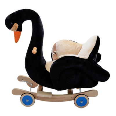 China Ride On Toy Ready To Board Low MOQ Solid Wood Kid Plush Swan Crib New Creative Nordic Plush Swan Princess Soft Rocking Horse for sale