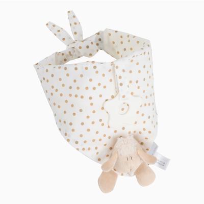 China Folded Ready To Ship Sheep 27cm Cotton Bib Teether Plush Khaki Stuffed Infant Toy With Baby Handkerchief Blanket Quilt Bibs for sale