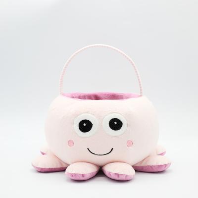 China 2021 new design velboa material octopus BASKET DECOR HOME popular animal shape basket soft pink for sale