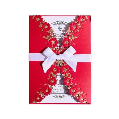 China New Europe Create Laser Cut Chinese Style Red Gold Luxury Wedding Invitation Cards for sale