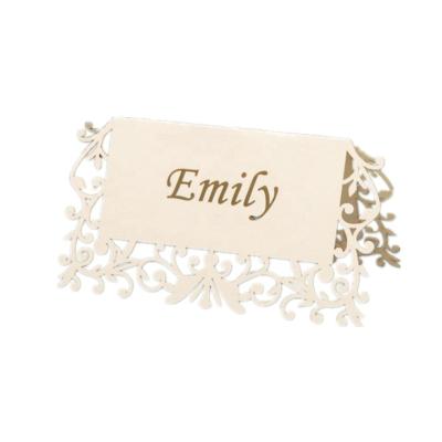 China 180/200g Pearl Paper Laser Cut Vine Shape Place Cards Design Table Name Cards For Wedding Birthday Party for sale