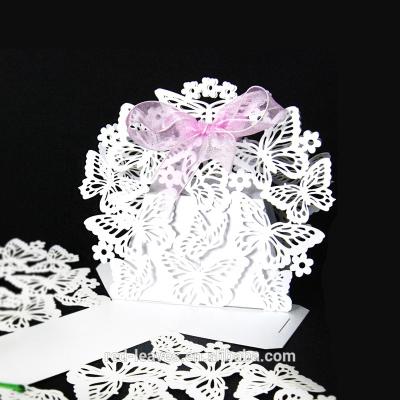 China 250gsm Pearl Paper Laser Cut Butterfly Pattern Wedding Favor Candy Gift Box for sale