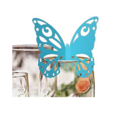 China Wine Glass Card Markers 3D Butterfly Wine Paper Charm Labels Table Name Place Card/Escort Card /Cup Card Cavity Decor Wall Decal Sticker for sale