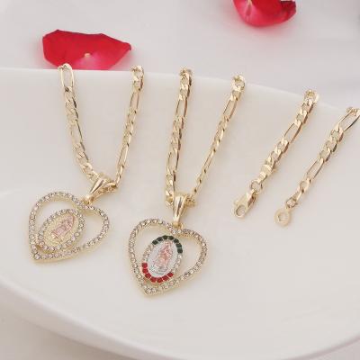 China Guadalupe Our Lady Virgin Mary Non Allergic Cubic Zirconia Religious Catholicism Gold Plated Heart Shapped Pendant For Women Jewelry for sale