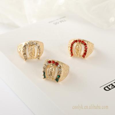 China Environmental Friendly Factory Items Wholesale Zircon Color Contrast Virgende Guadalupe Status Ring Every Lasting for sale