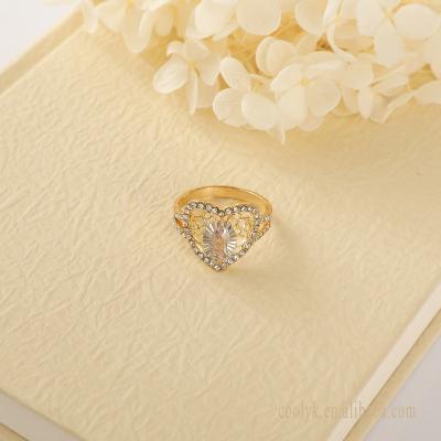 China Non Allergic Jewelry Cheap Women Charm Real Heart 18k Gold Jewelry Ring Set With Zircon for sale