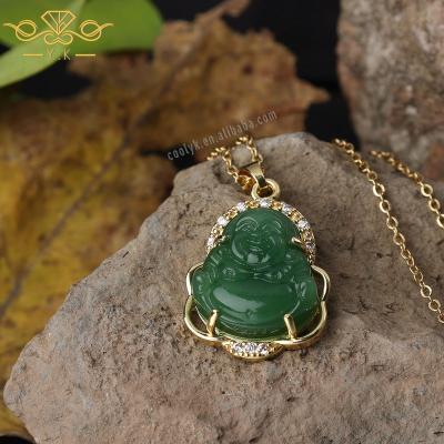 China 2022 Newest Fashion Design Unisex Jade Buddha Necklace Charm Gold Religious Buddha Necklace for sale