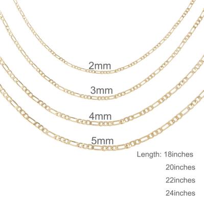 China Casual/Sporty Cuban Link Chain 18K Gold Pave Cut Figaro Link Chain 3mm 4mm 5mm 6mm 7mm Width Random Length Necklace for sale