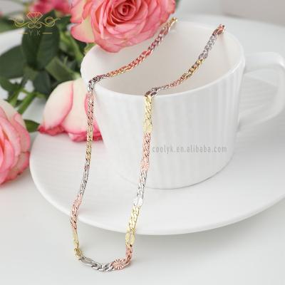 China Casual/Sporty Oro Laminado Gold Filled Tri Color Figaro Chains Tri Tone Solid Gold Diamond Cut Chain Necklace 10k 14k 18k 24k For Women for sale