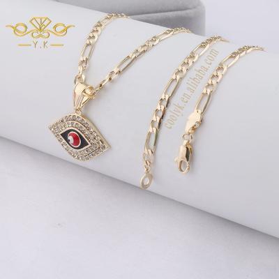 China Non Allergic 14k Gold Evil Eyes Hot Selling Black Eye Shaped Pendant Evil Eyes Pendant Necklace Fashion Lady Party Golden Blue Oval Necklace for sale