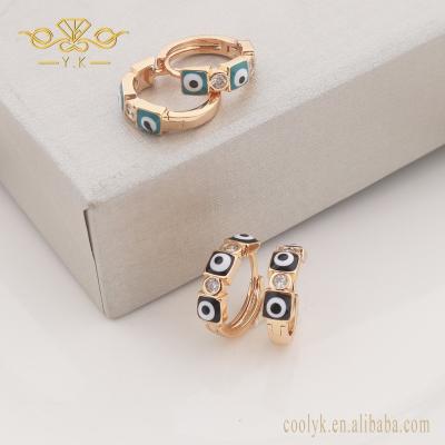 China Cute New Style Huggie Earrings Gold Plated Turkish Evil Eye Stud Cuff Earrings For Girl Women for sale