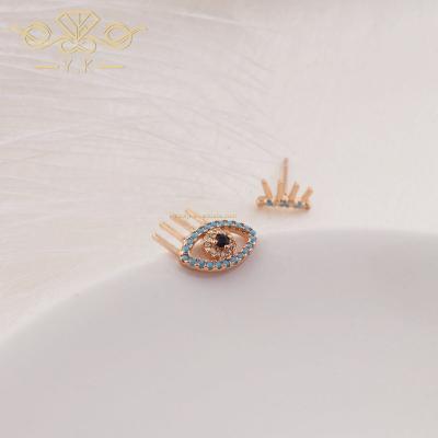 China 925 Sterling Silver Gold Plated Rainbow Colorful Zircon Asymmetry Black Evil Eyes Kid Cute Irregular Stud Earrings for sale