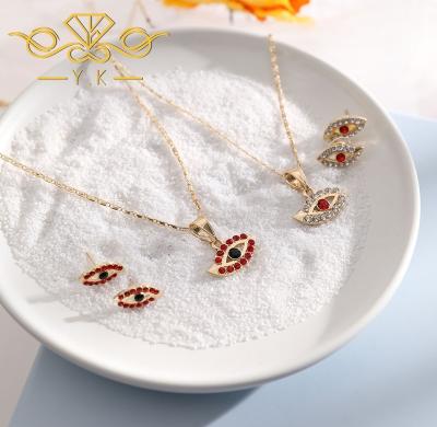 China Trendy 2021 Tendencias Turkey Style Evil Eye Necklace Gold Earrings Set Studs In Gold Layered Zircon Earring Part White Stone for sale