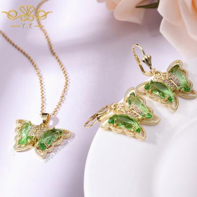 China Vintage Jewelry Set 2021 Valentine's Day Decoration Pendientes Oreja Fashion Jewelry Gold Butterfly Necklaces And Earrings for sale