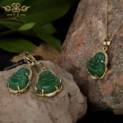 China High Quality Natural Burmese Vintage Oro Laminado Por Mayoreo Jade Buddha Emerald Green Buddhist Jewelry Set for sale