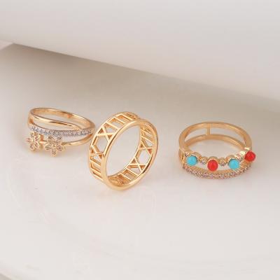 China Exquisite Appearance Real 18k Gold Plated Sparkiling Jewelry Finger Ring Forever Love Colorful Bohemian Baguette Eternity Rings for sale