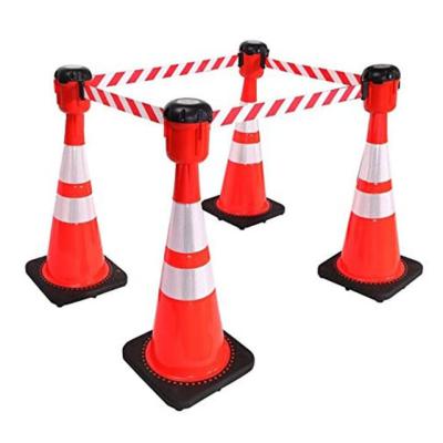 China Any Place Needs Crowd Control 9 Meter Red Retractable Cone Tape Topper White or Yellow Black Traffic Belt Cone for sale