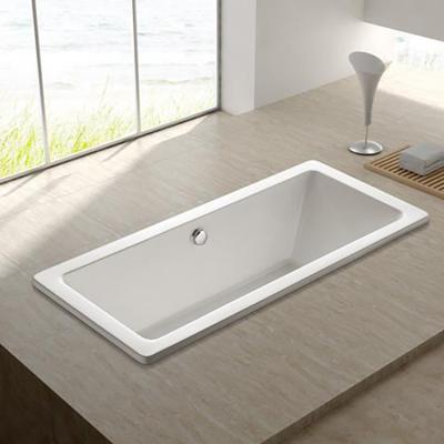 China Embedded HILITE Popular Style Solid Surface Rectangular Adult Bathtub Deep Soaking Drop In Acrylic Bathtub for sale