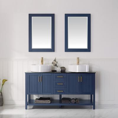 China Modern HILITE Custom Wall-Hung Bath Mirror Floor Standing Bathroom Cabinet Hotel Waterproof Bathroom Vanity Double Sink for sale