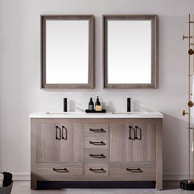 China Modern HILITE Factory Custom Four Doors Six Drawers Luxury Bathroom Cabinets Double Mirror Bathroom Cabinet Double Sink for sale