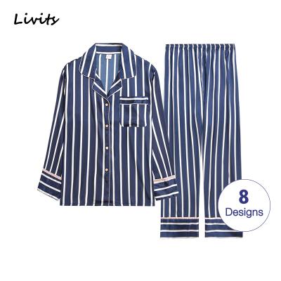 China QUICK DRY Mens Pajamas Sets Satin Pajamas Nightgowns Sleepwear Underwear Long Sleeve Striped Print Casual Spring Autumn Winter SA0706 for sale