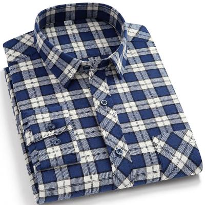 China Viable Men's Winter Flannel Warm Plaid Long Sleeve Regular Fit Casual Shirts Plus Size Vintage Button Blouse Suit New Model Clothing for sale