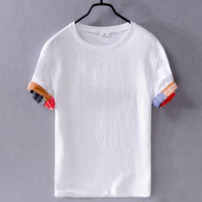 China Men's viable; men's fashion trend loose brand white short sleeve casual canvas t-shirt round neck t shirts for men tops blouse dress camisa for sale