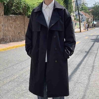 China Korean Solid Autumn New Double Breasted Long Retro Men's Knee Waterproof Ditch Coat; large casual slouchy coat for sale