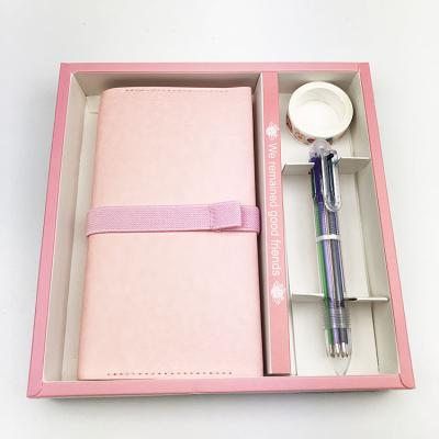 China Wholesale Hardcover Book Pink PU Leather Cover Girls Gift Travel Planner Journal Notebook Set with Pen for sale