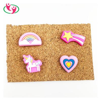 China Novelty Eco-friendly Customized Unicorn Rainbow Star Heart Shaped PVC Soft Rubber Push Pins for sale