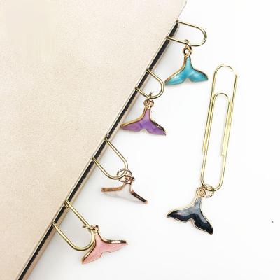 China Fancy Decoration Colorful Fair Fish Tail Shape Decorative Book Mark Paper Clip Gold Color Stainless Steel for sale