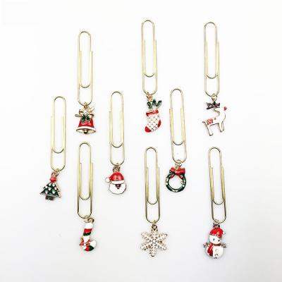 China Eco-friendly Holiday Promotional Decoration Christmas Book Mark Stainless Steel Gold Paper Pendant Clip for sale