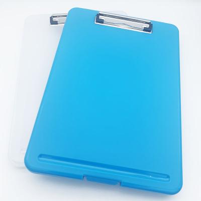 China Customized durable multifunctional logo A4 pp storage clipboard plastic box with pen holder for sale