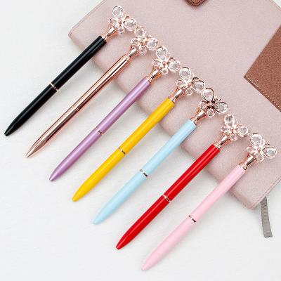 China office & Pen Office School Gift Custom Logo Big Diamond Butterfly Crystal Top Twist Metal Ballpoint Pen for sale