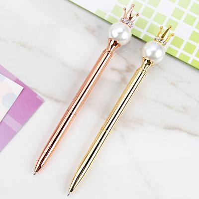 China office & Pen 2020 Creative Logo Pearl Crown Top Gold Customized New By Gift Rose Gold Metal Ball Pen School Pen for sale