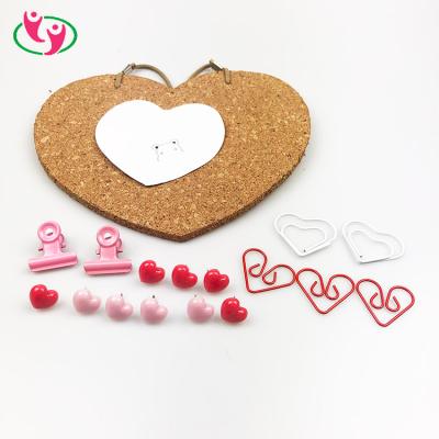 China Eco-Friendly Stationery Promotional Set Novelty Metal Bulldog Paperclip Cork Board Map Tack Push Heart Shaped Pin for sale