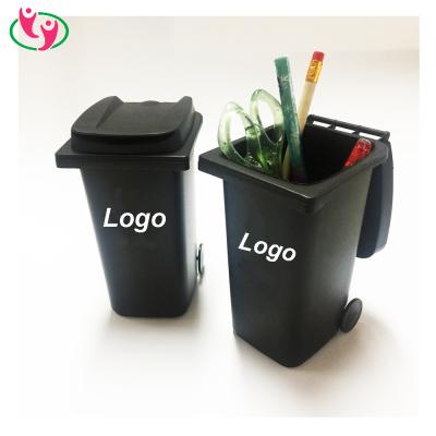 China 100% Eco-Friendly Qualities Custom Logo Printed Plastic Trash Can Pen Holder For Promotional for sale