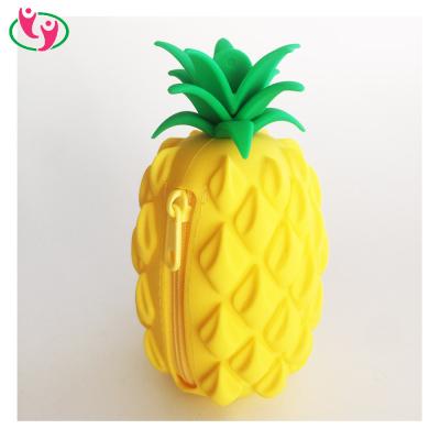 China 100% Eco-Friendly Novelty Pineapple Shaped Silicone Coin Purses With Zipper for sale