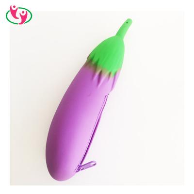 China Eggplant Lovely Shape Eco-friendly Silicone Waterproof Pencil Case With Zipper for sale