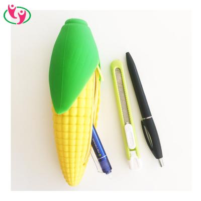 China Novelty Designed Eco-Friendly Corn Shape Silicone Zipper Pencil Case for sale