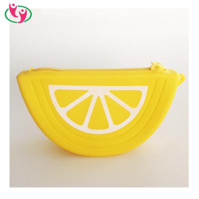 China 100% Eco-friendly lovely fruit lemon silicone zipper coin purses for promotion for sale