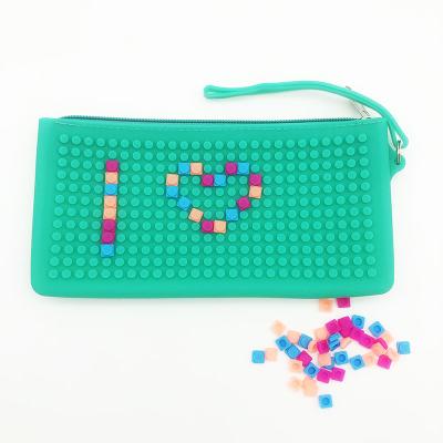 China game & Storage Customized Logo Pixel Kids DIY Puzzle Zipper School Silicone Pencil Pouch for sale